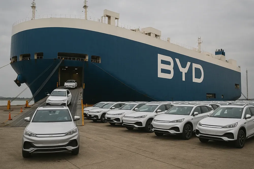BYD descargando vehículos