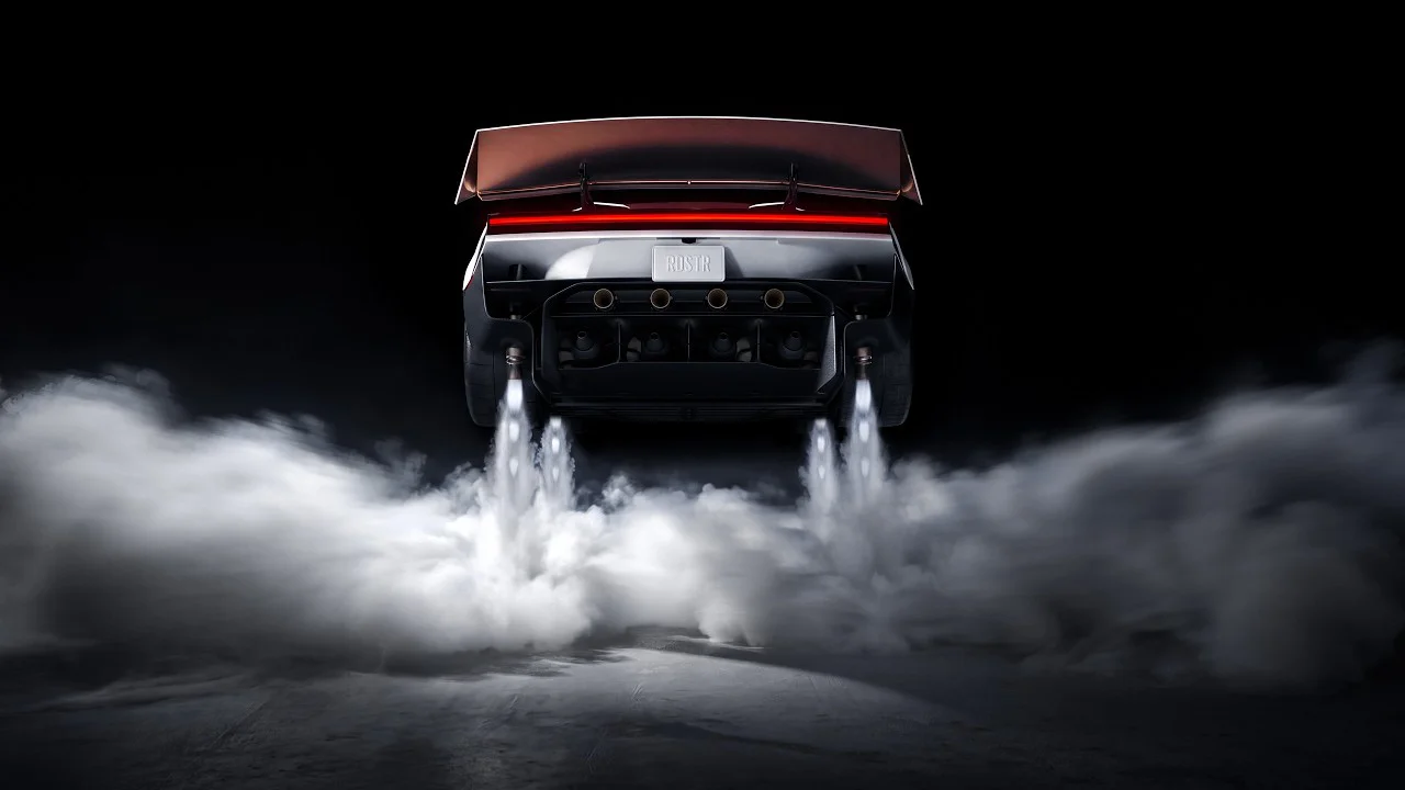El nuevo Roadster, visto de atrás, con los propulsores de gas frío encendidos durante la presentación. Imagen: Tesla